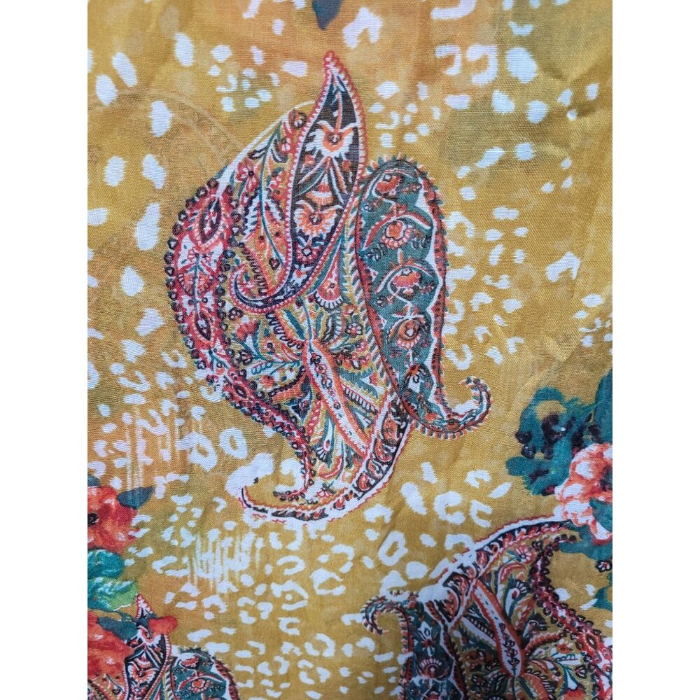 Yellow Floral Paisley Sheer Scarf Wrap Black Trim By Natasha 100% Polyester Ligh